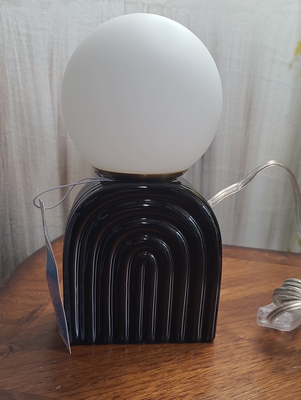 New! SET OF TWO Room Essentials Black Ceramic Arch LED Globe Table Lamps